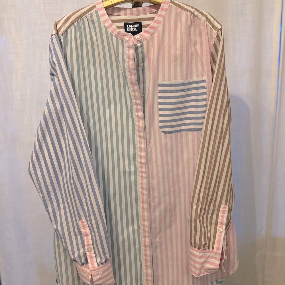 NWOT LANDS END women’s Large A-line long sleeve tunic top multi color stripe LG